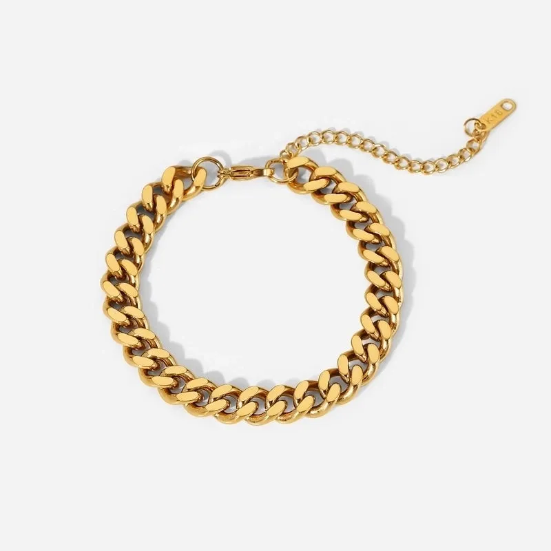 Fashion New 18k Gold Stainless Steel Cuban Link Chain Cross Chain Zircon Bracelet