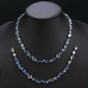 Fashion Simple CZ Blue Cubic Zirconia Ladies Party  Wedding Party Necklace Bracelet Jewelry Set CN11078