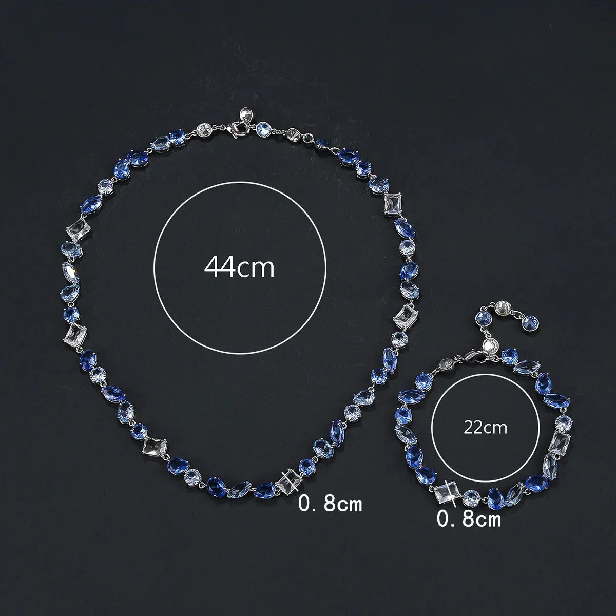 Fashion Simple CZ Blue Cubic Zirconia Ladies Party  Wedding Party Necklace Bracelet Jewelry Set CN11078