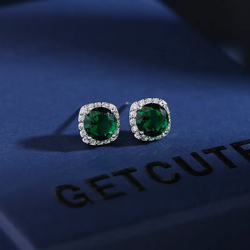 Fashion Zircon Earrings For Women Temperament Round Crystal 925 Silver Needle Earrings