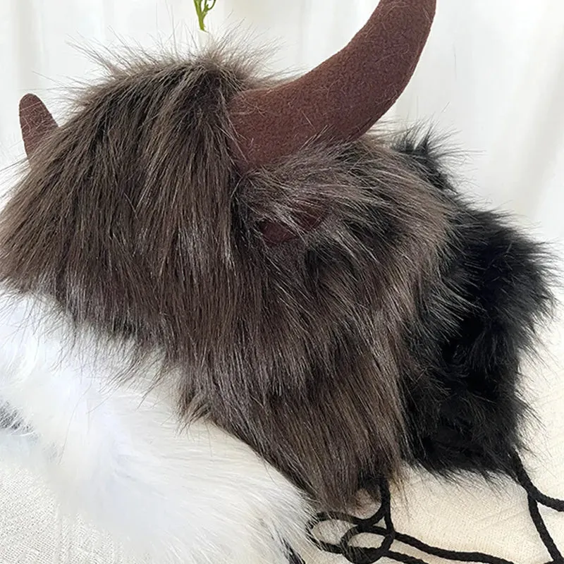 Faux Fur Bull Horns Hat