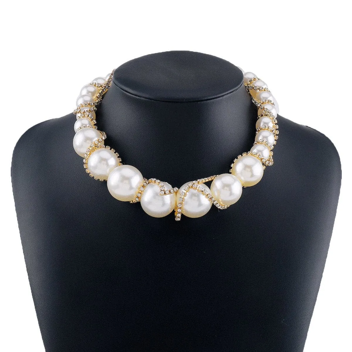 Faux pearl rhinestone beaded choker necklace