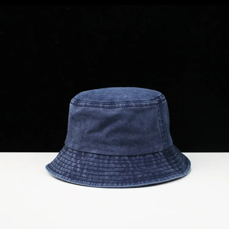 Flat Top Streetwear Style Washed Denim Fisherman Hat