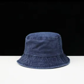 Flat Top Streetwear Style Washed Denim Fisherman Hat