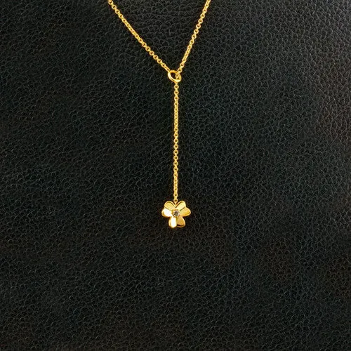 Flower Lariat Necklace with Diamond Center