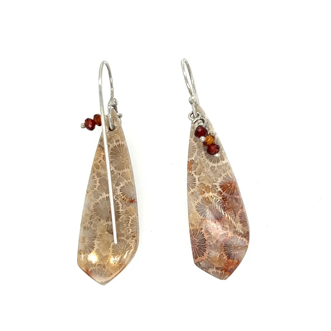 Fossilized Coral and Sapphire Earrings