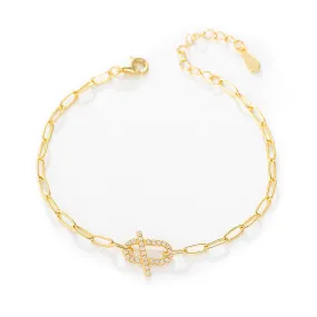 Full Zircon Geometric Oval Silver Bracelet for Women