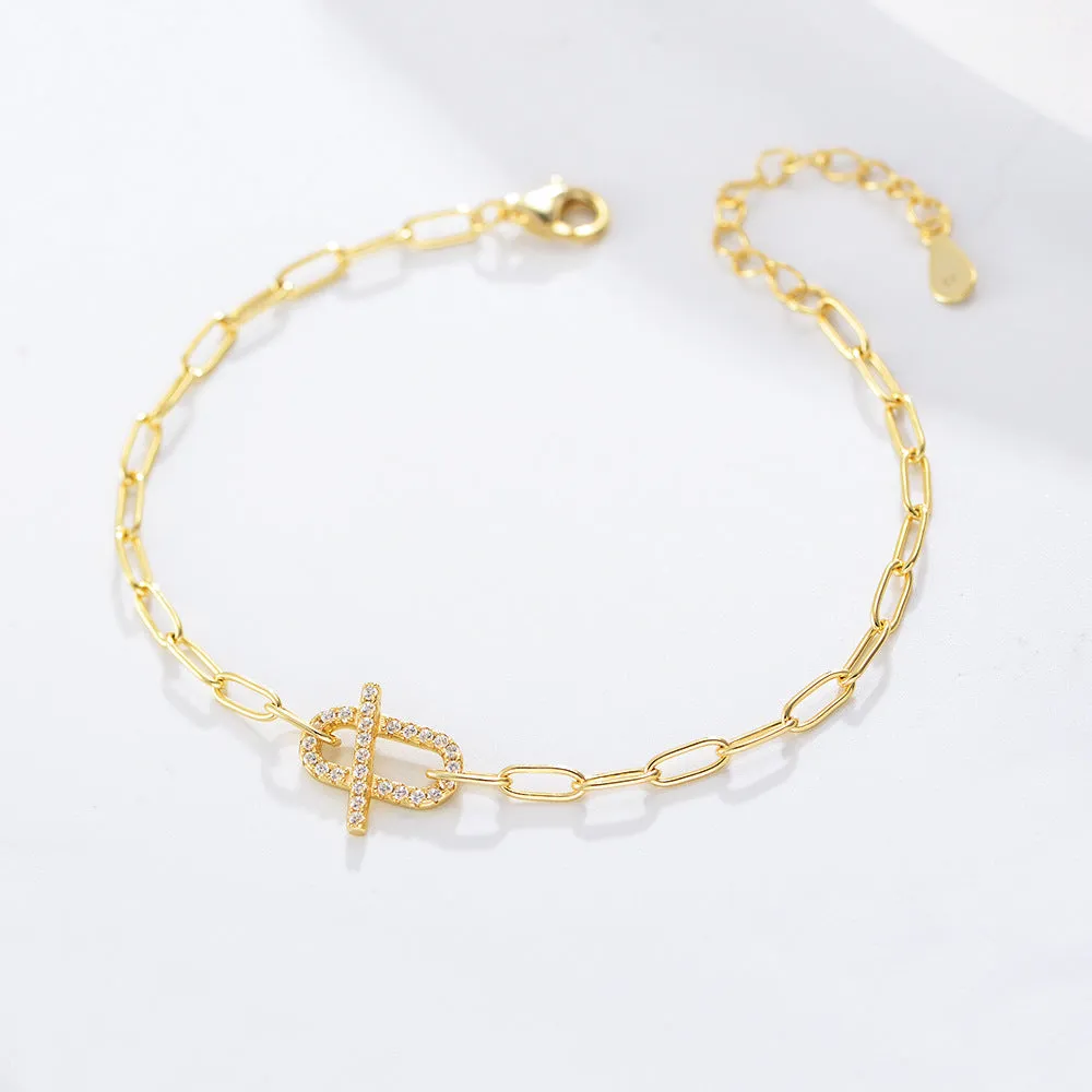 Full Zircon Geometric Oval Silver Bracelet for Women