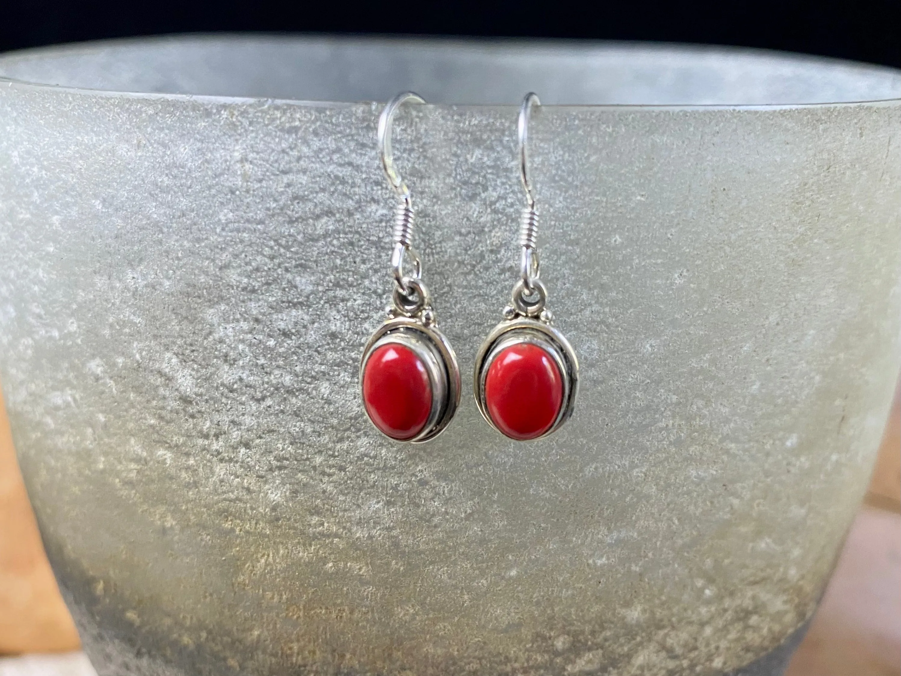 Gemstone And Silver Oval Earrings