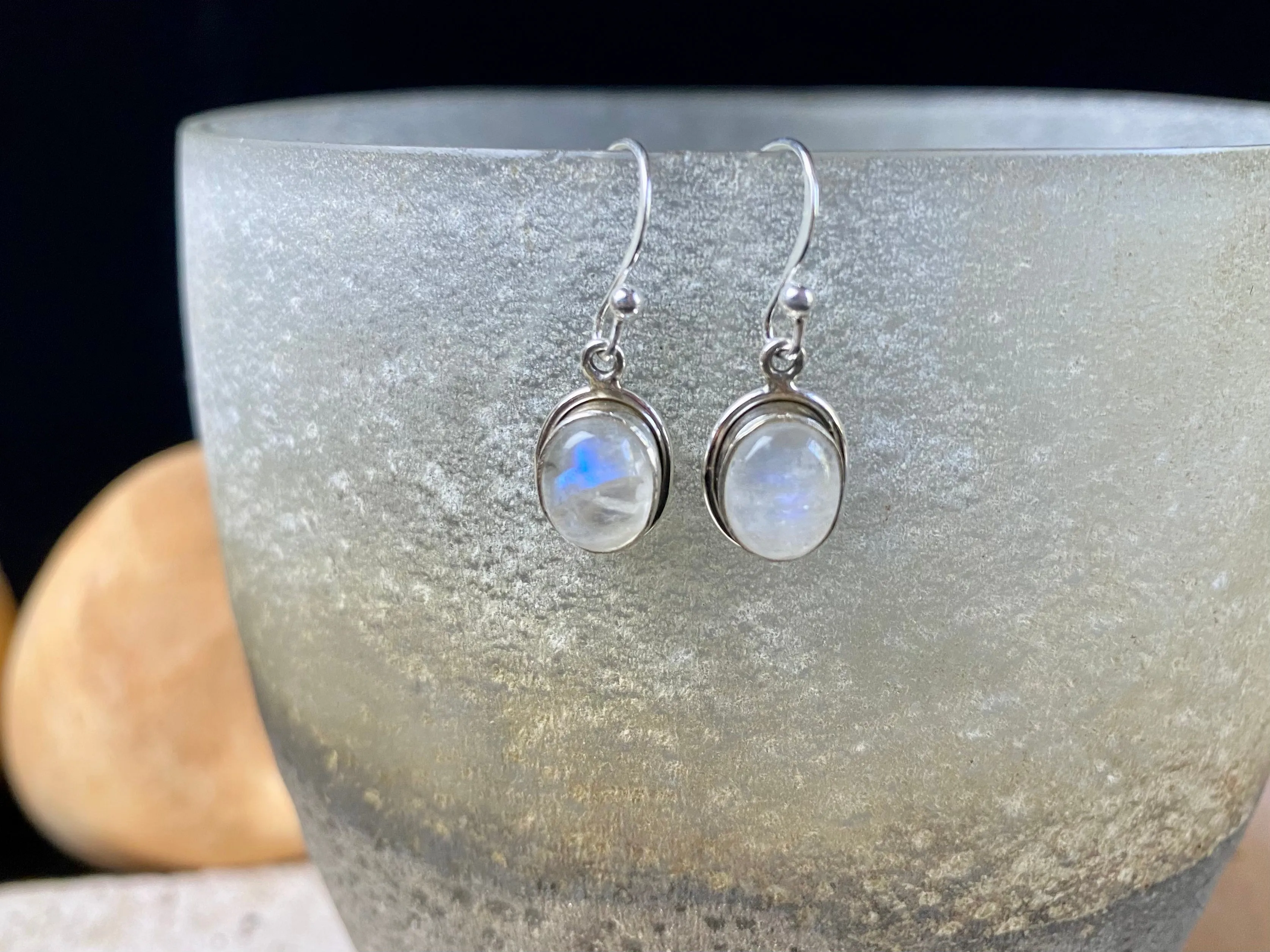 Gemstone And Silver Oval Earrings