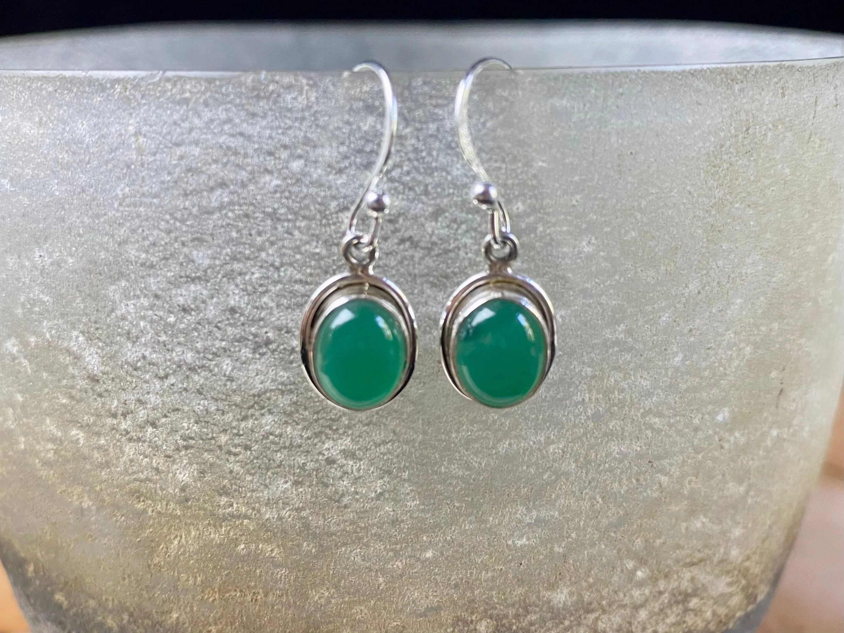 Gemstone And Silver Oval Earrings