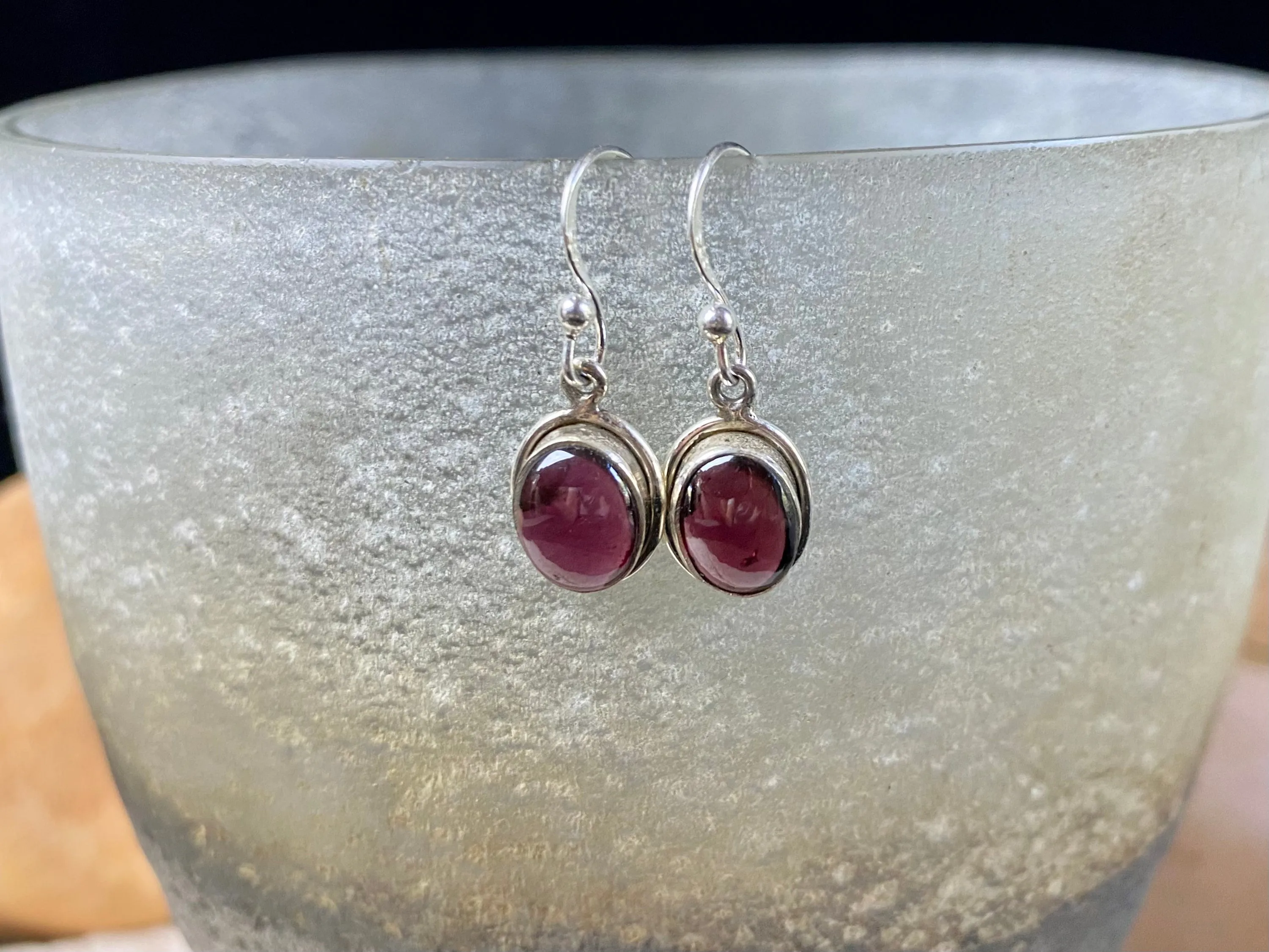 Gemstone And Silver Oval Earrings