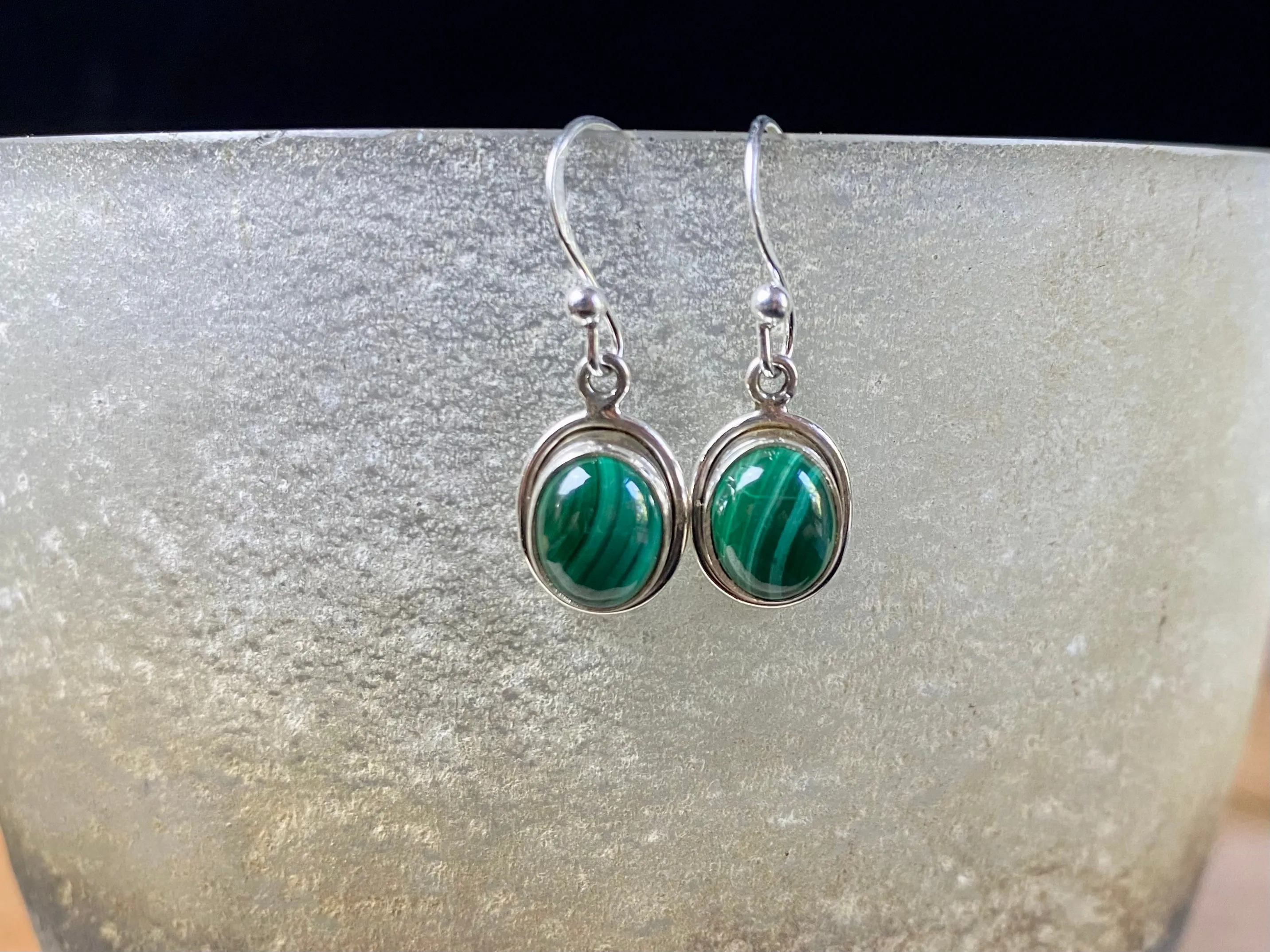 Gemstone And Silver Oval Earrings