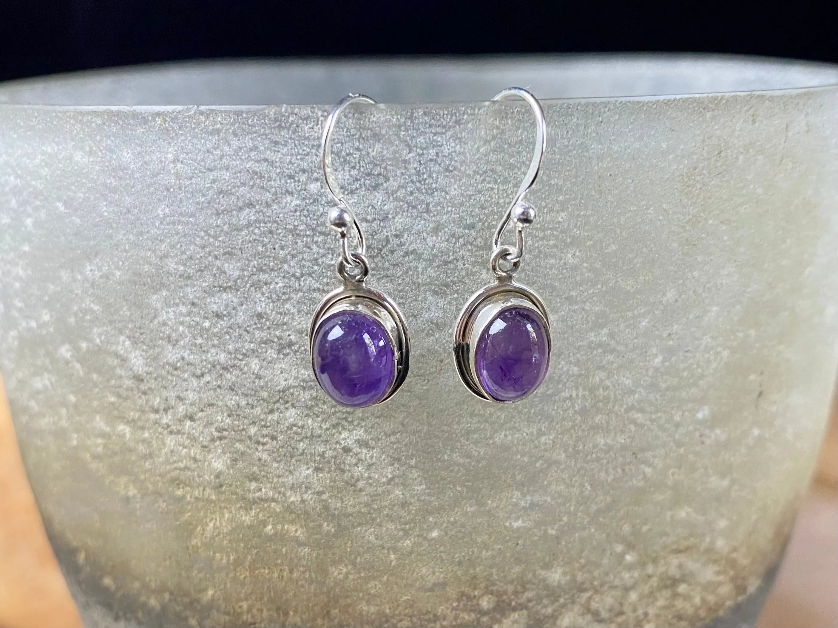 Gemstone And Silver Oval Earrings