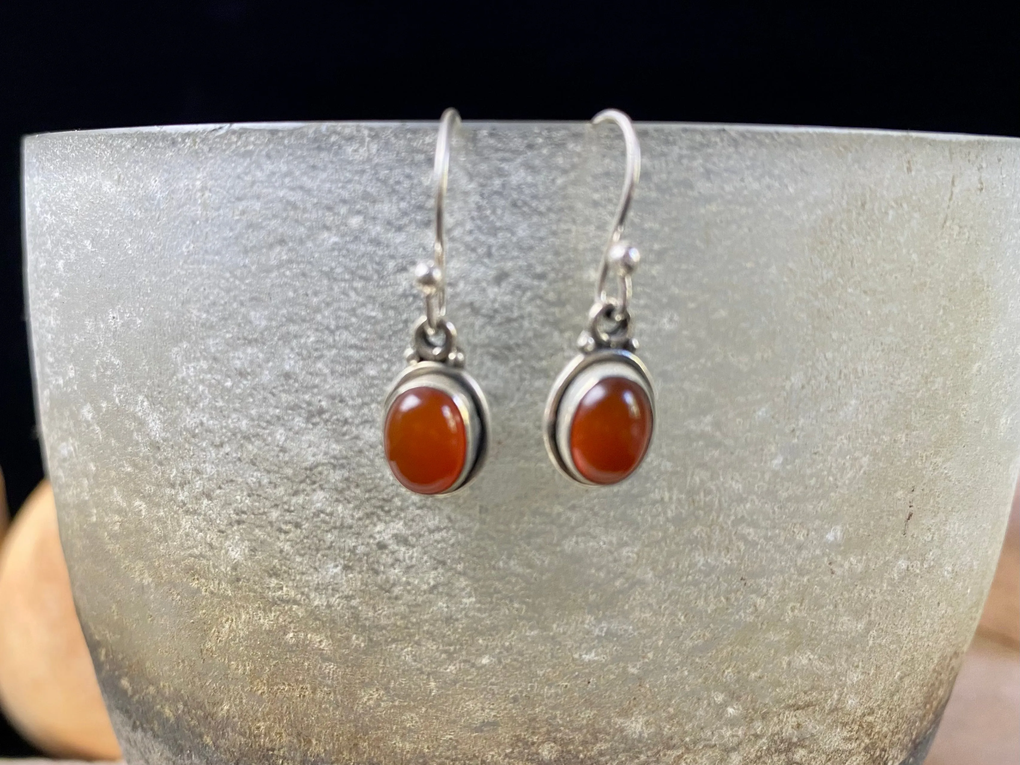 Gemstone And Silver Oval Earrings