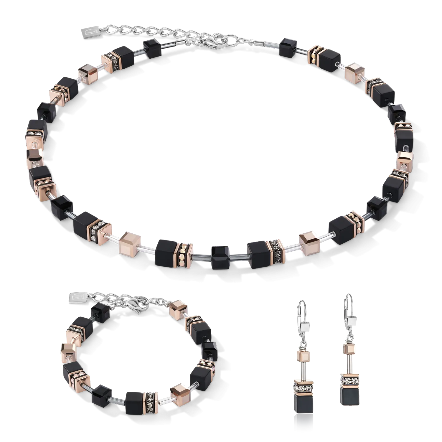 GeoCUBE® Bracelet onyx black-rose gold