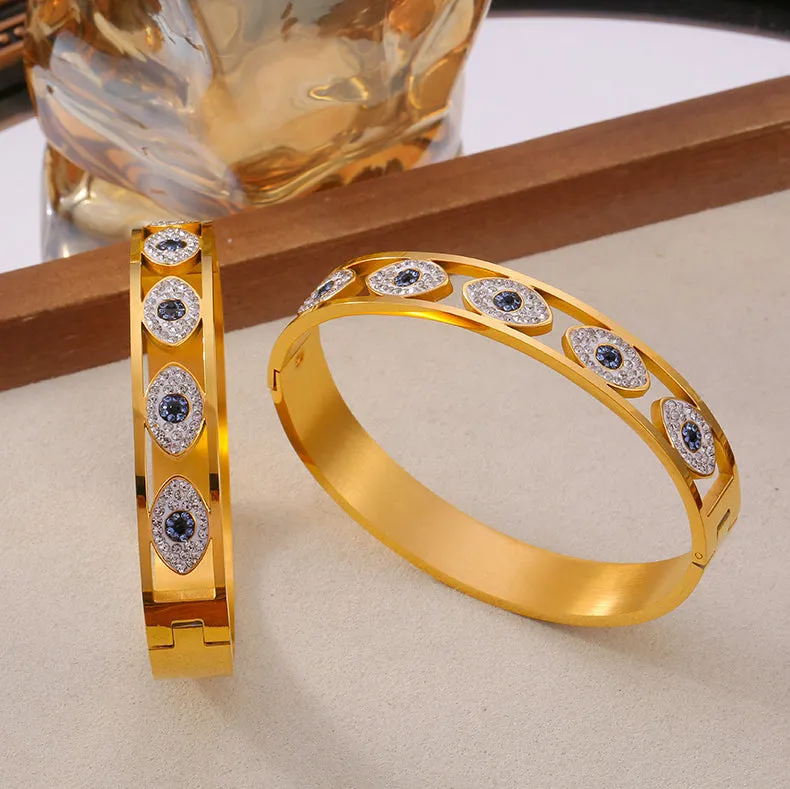 Geometric Texture Zircon Dripping Gold-Plated Titanium Steel Bracelet