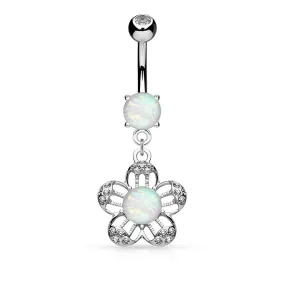 Glitter Opal Flower Belly Ring
