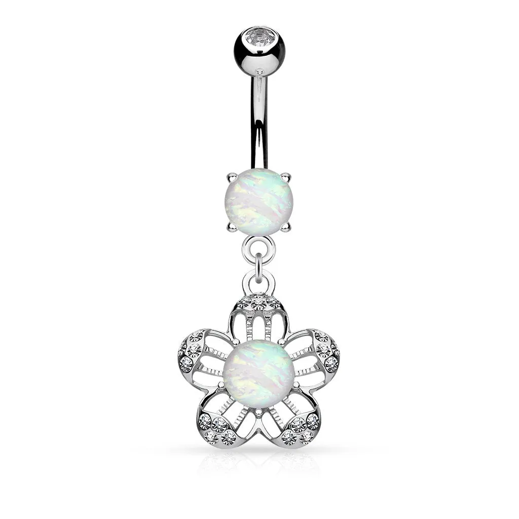Glitter Opal Flower Belly Ring