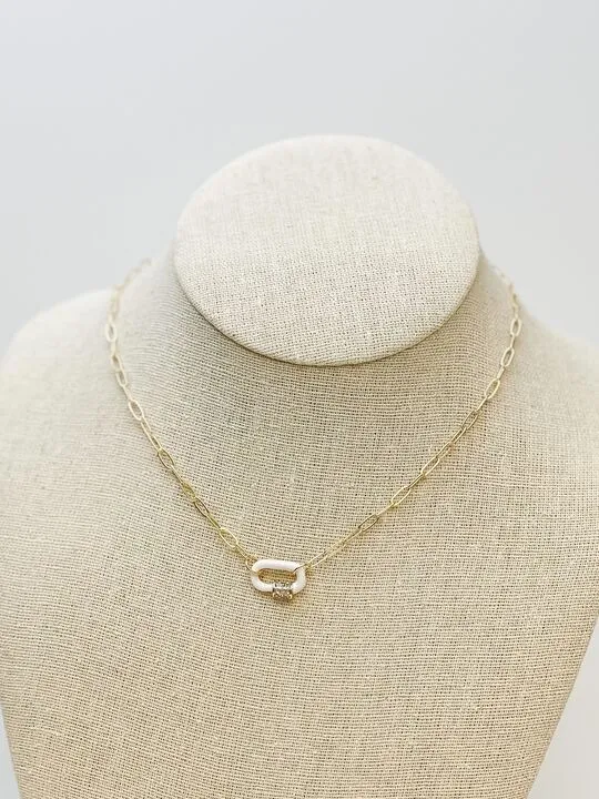 Glitzy Locked Link Pendant Necklace - White