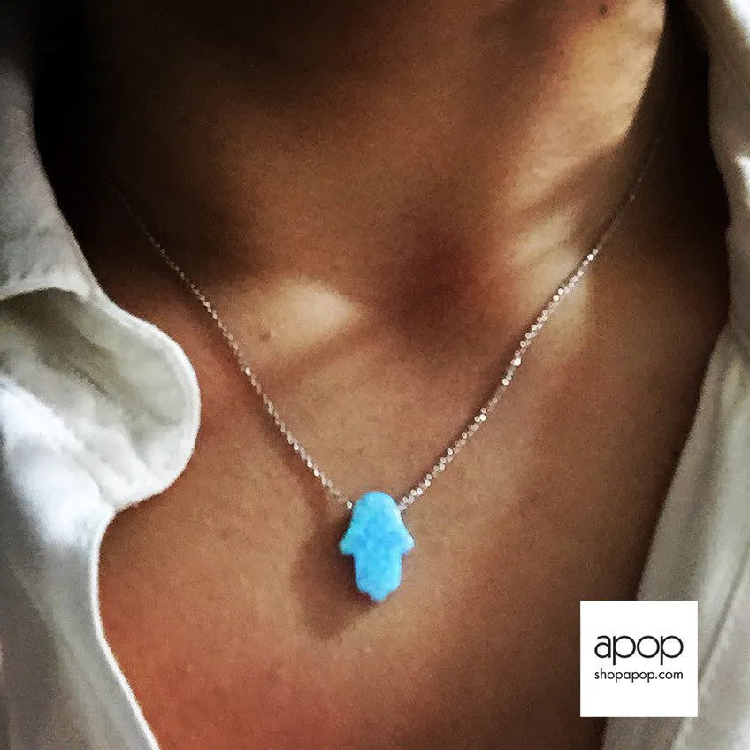 Gold-Dipped Blue Opal Hamsa Necklace