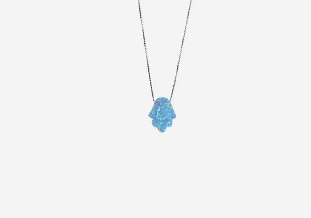 Gold-Dipped Blue Opal Hamsa Necklace