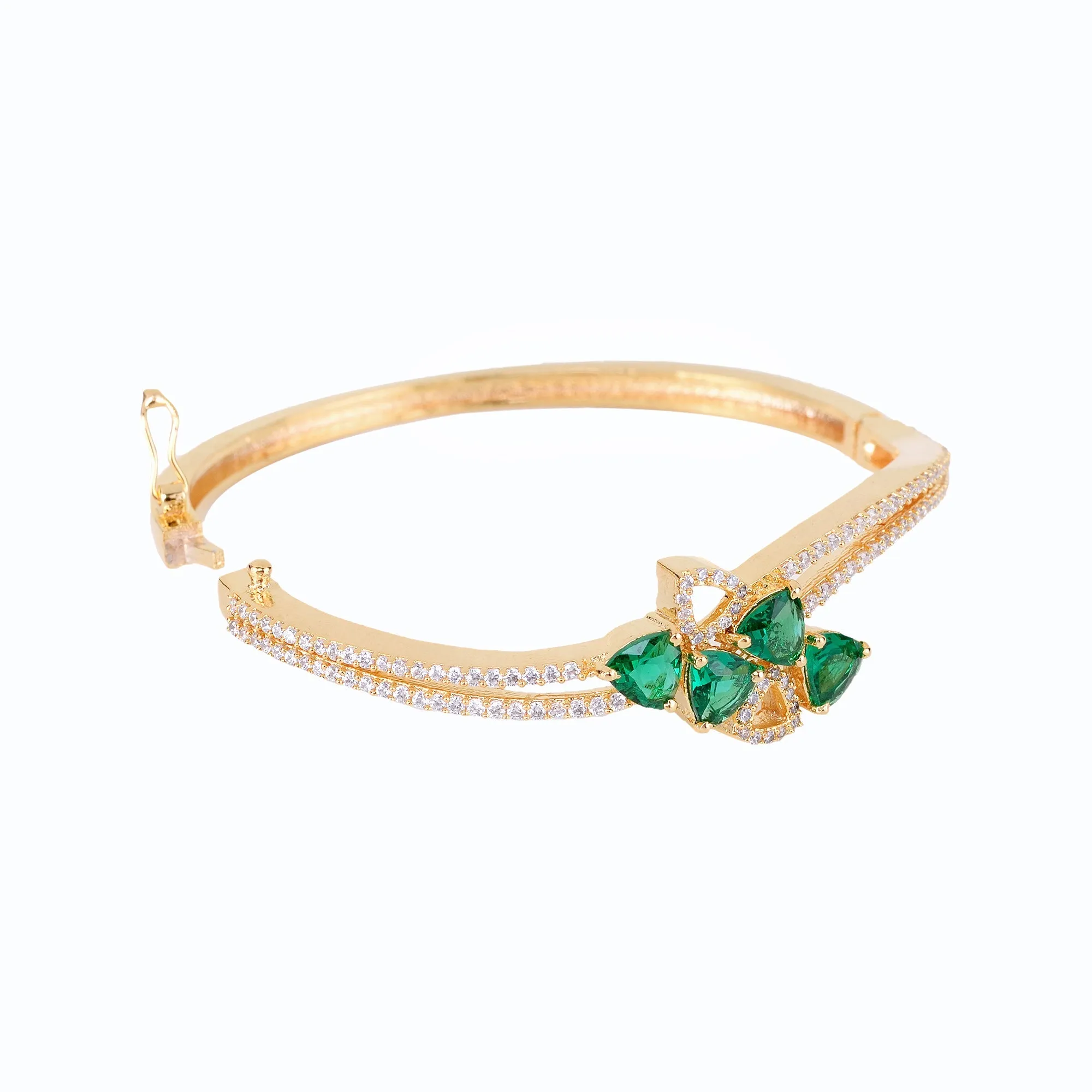 Gold Plated With Green American Diamond Studded Handcrafted Stylish Bracelet For Women And Girls - Saraf Rs Jewellery