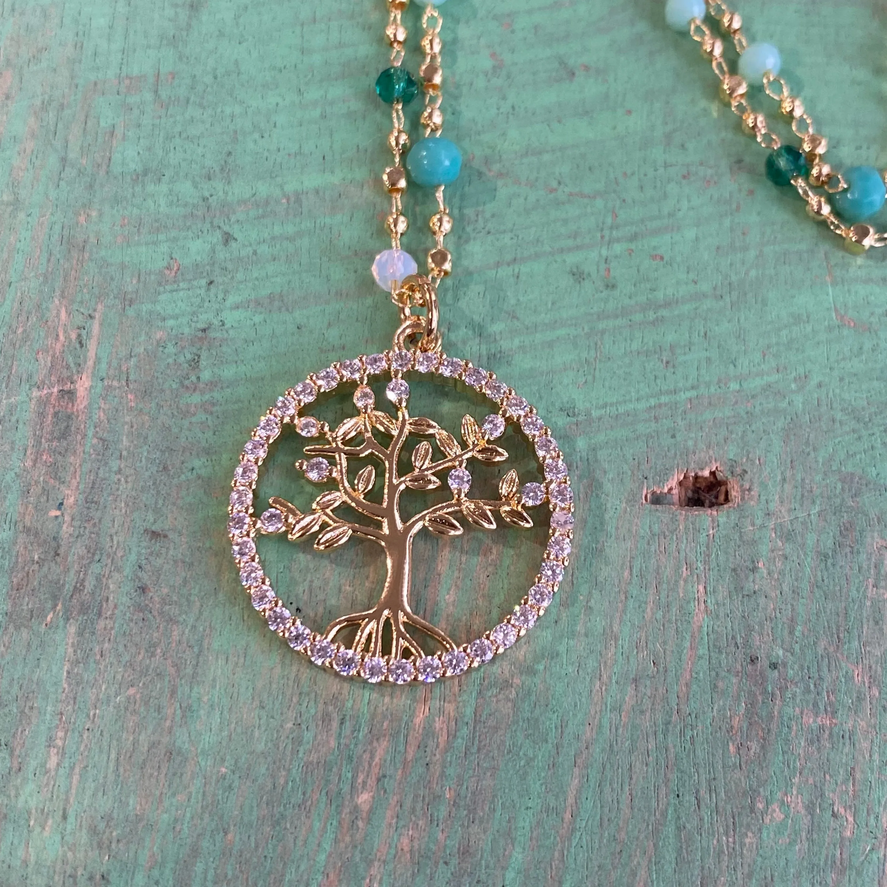Green Crystal Tree of Life Necklace