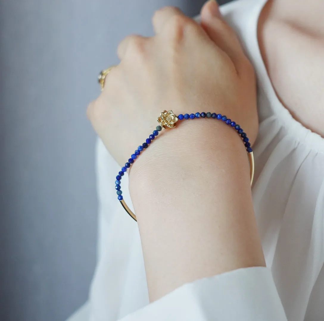 Half Bangle Lotus Lapis Bracelet
