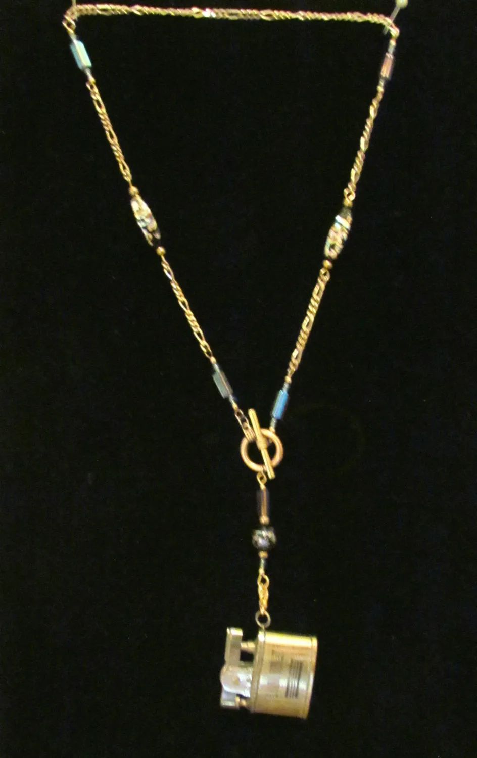 Handmade Beaded Lighter Necklace Gold Working Lighter Steampunk OOAK Pendant Necklace