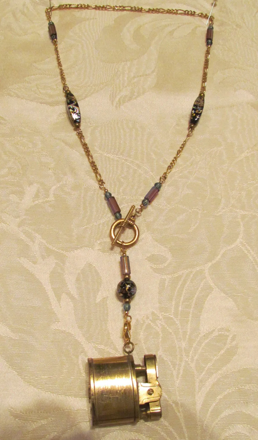 Handmade Beaded Lighter Necklace Gold Working Lighter Steampunk OOAK Pendant Necklace