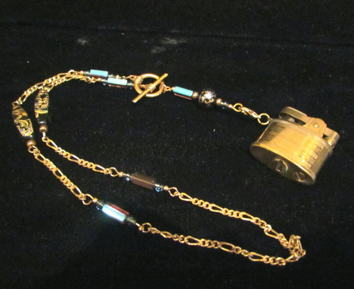Handmade Beaded Lighter Necklace Gold Working Lighter Steampunk OOAK Pendant Necklace