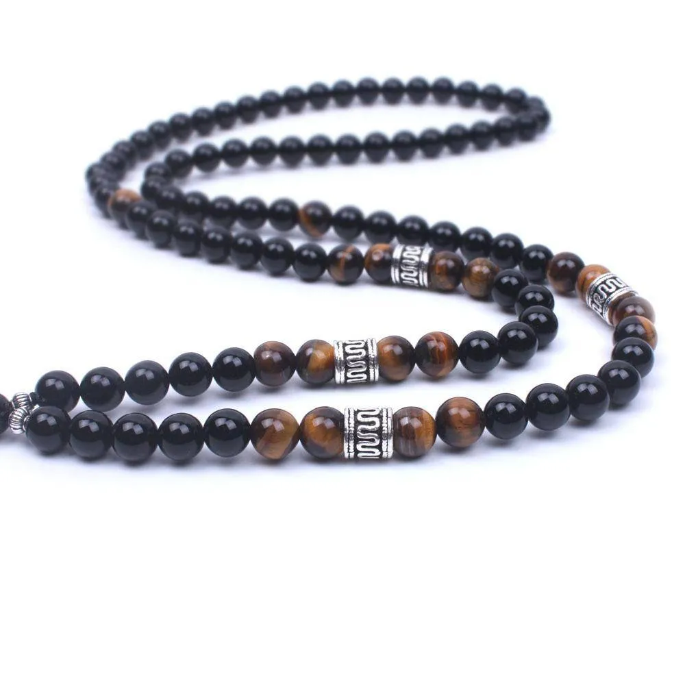 Handmade OM Necklace with Tiger Eye and Natural Onyx
