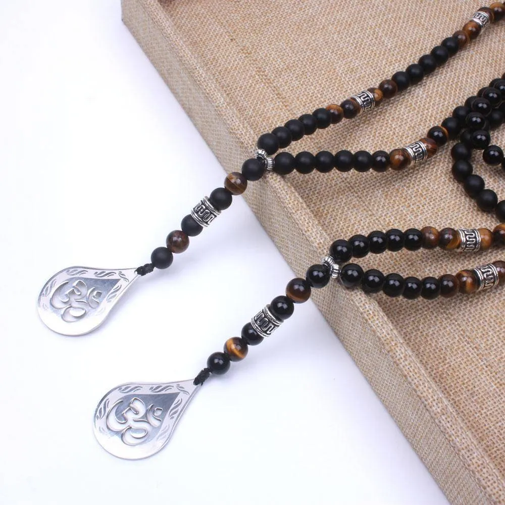 Handmade OM Necklace with Tiger Eye and Natural Onyx