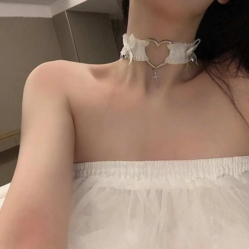 Heart and Cross Lace Garter/Choker with Ribbons