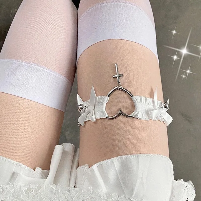 Heart and Cross Lace Garter/Choker with Ribbons