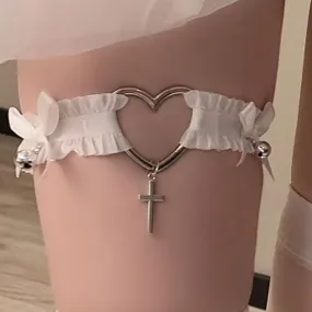 Heart and Cross Lace Garter/Choker with Ribbons