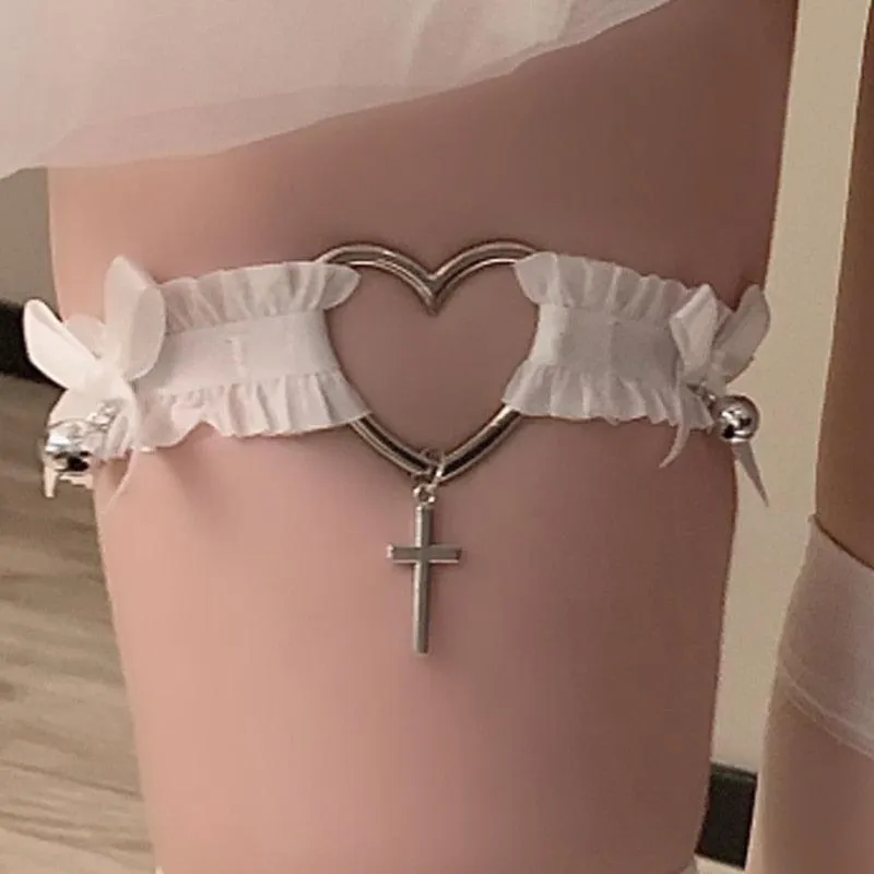 Heart and Cross Lace Garter/Choker with Ribbons