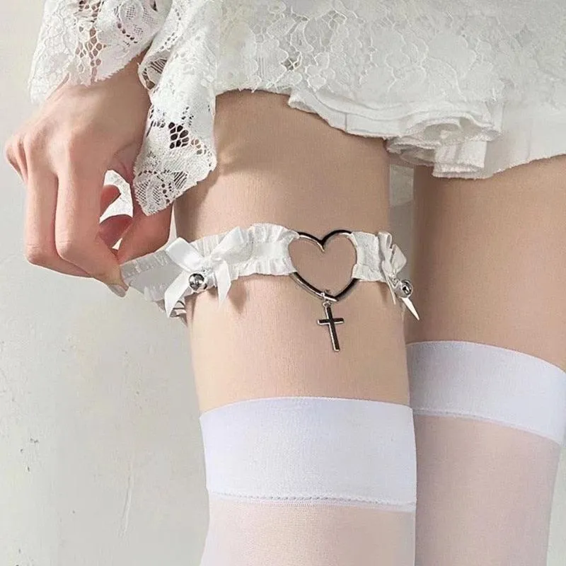 Heart and Cross Lace Garter/Choker with Ribbons