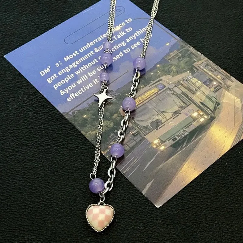 Heart pendant beaded necklace