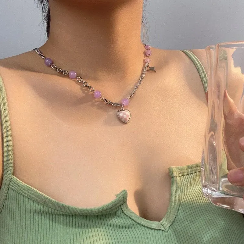 Heart pendant beaded necklace
