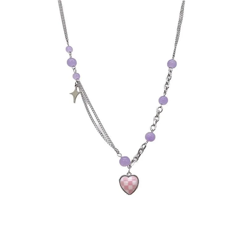 Heart pendant beaded necklace