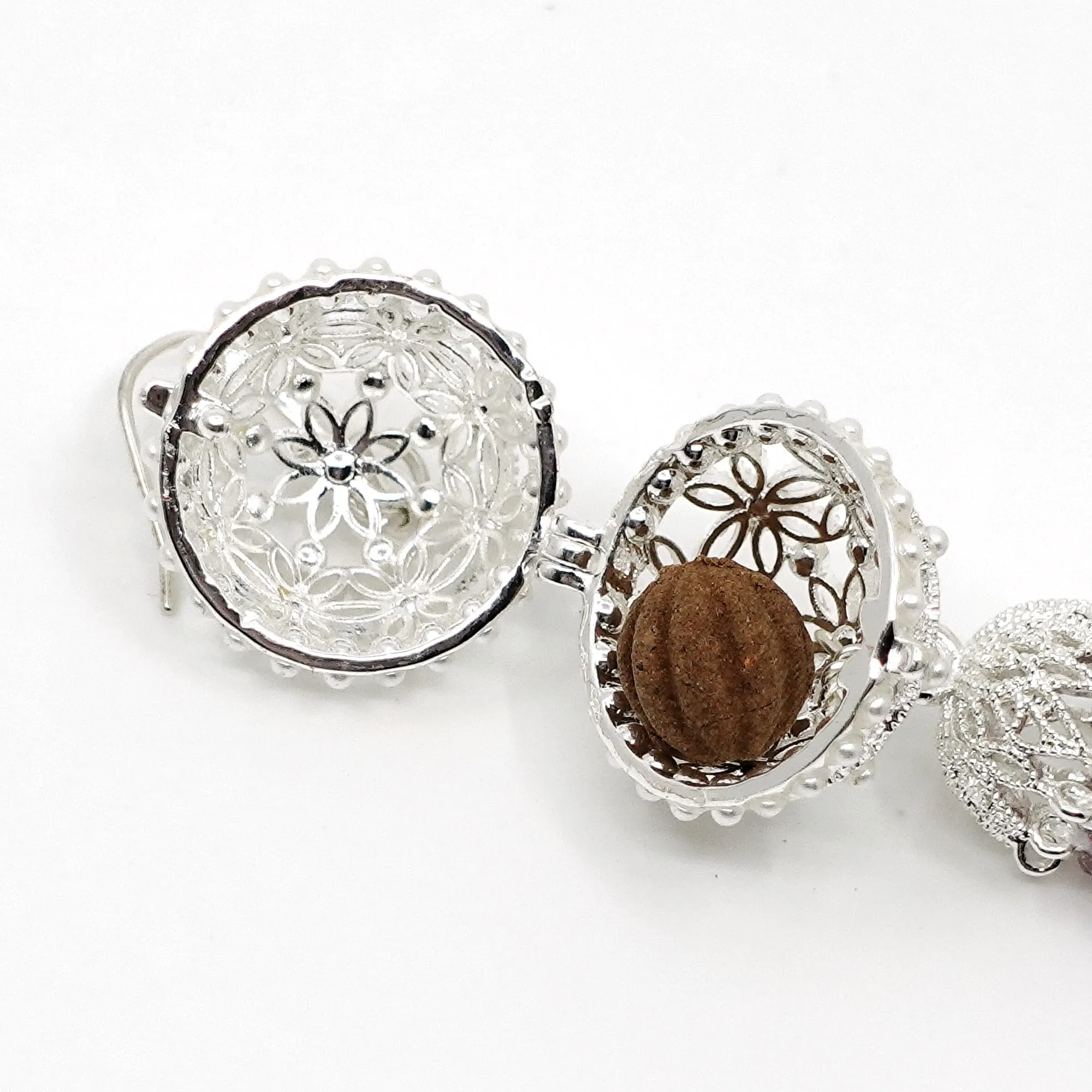 Herbal Locket Crystal Tassel Earrings - Grey Moonstone