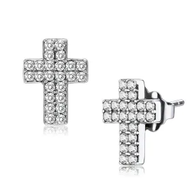High polished (no plating) Stainless Steel Earrings with AAA Grade CZ in Clear for Women Clear Stone Color Style DA098