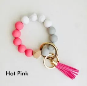 Hot Pink Bangle Keychain | Cute Silicone Beaded Wristlet Keyring