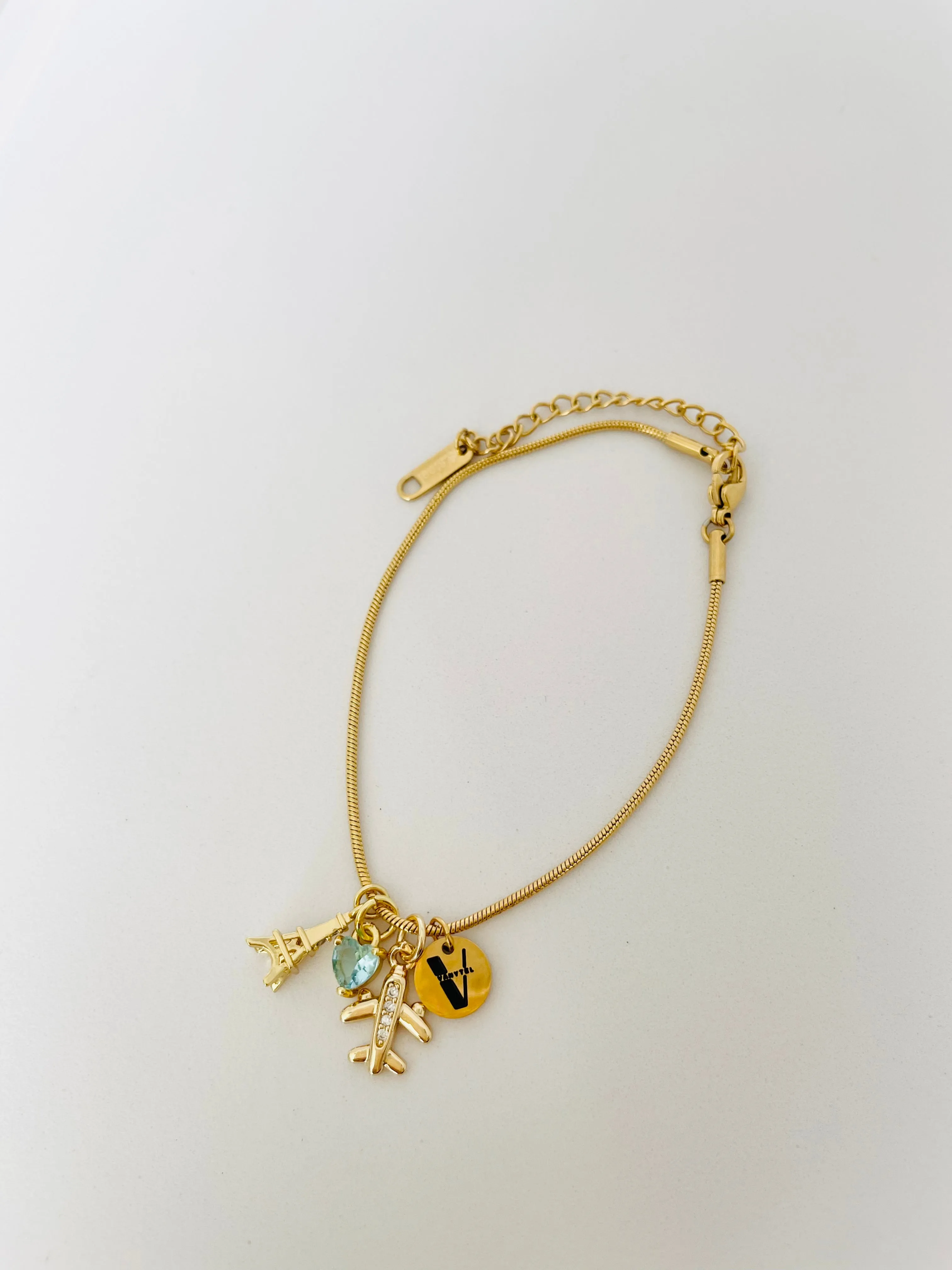 I Love to Travel Bracelet, Gold Stainless Steel