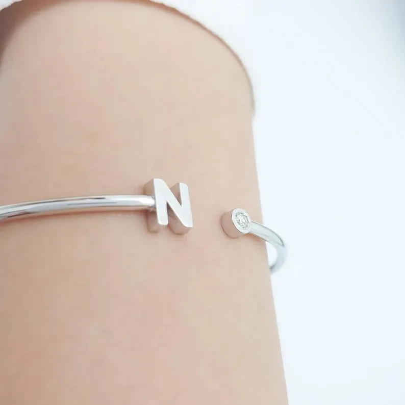 Initial Bangle With Diamond