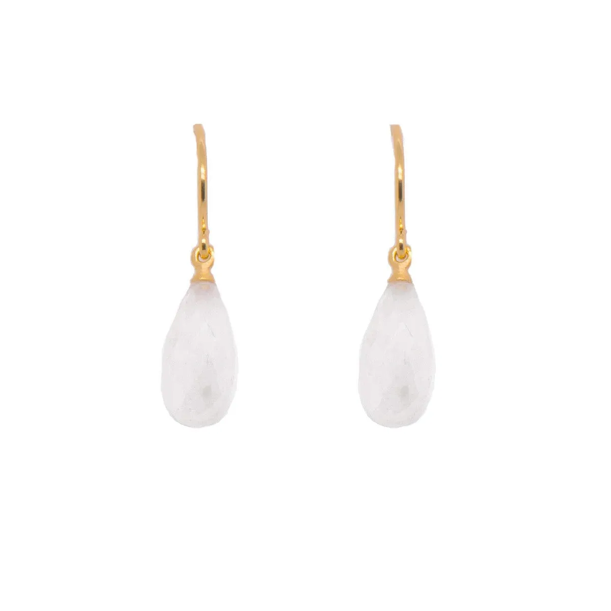 Joyla Signature Wire Faceted Drop Stone Rainbow Moonstone 24K Gold Vermeil Earrings