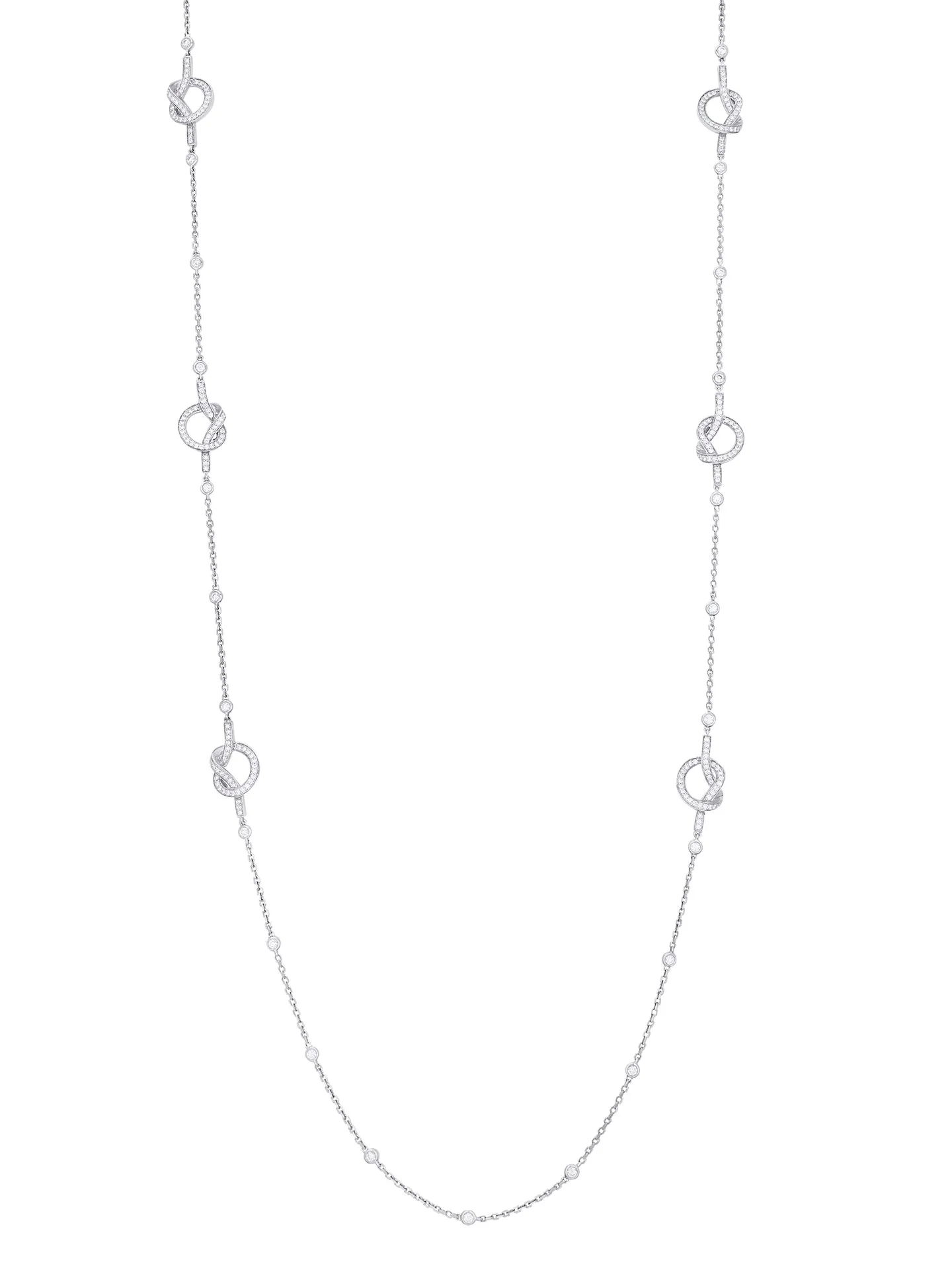Knot Long White Gold Diamond Necklace