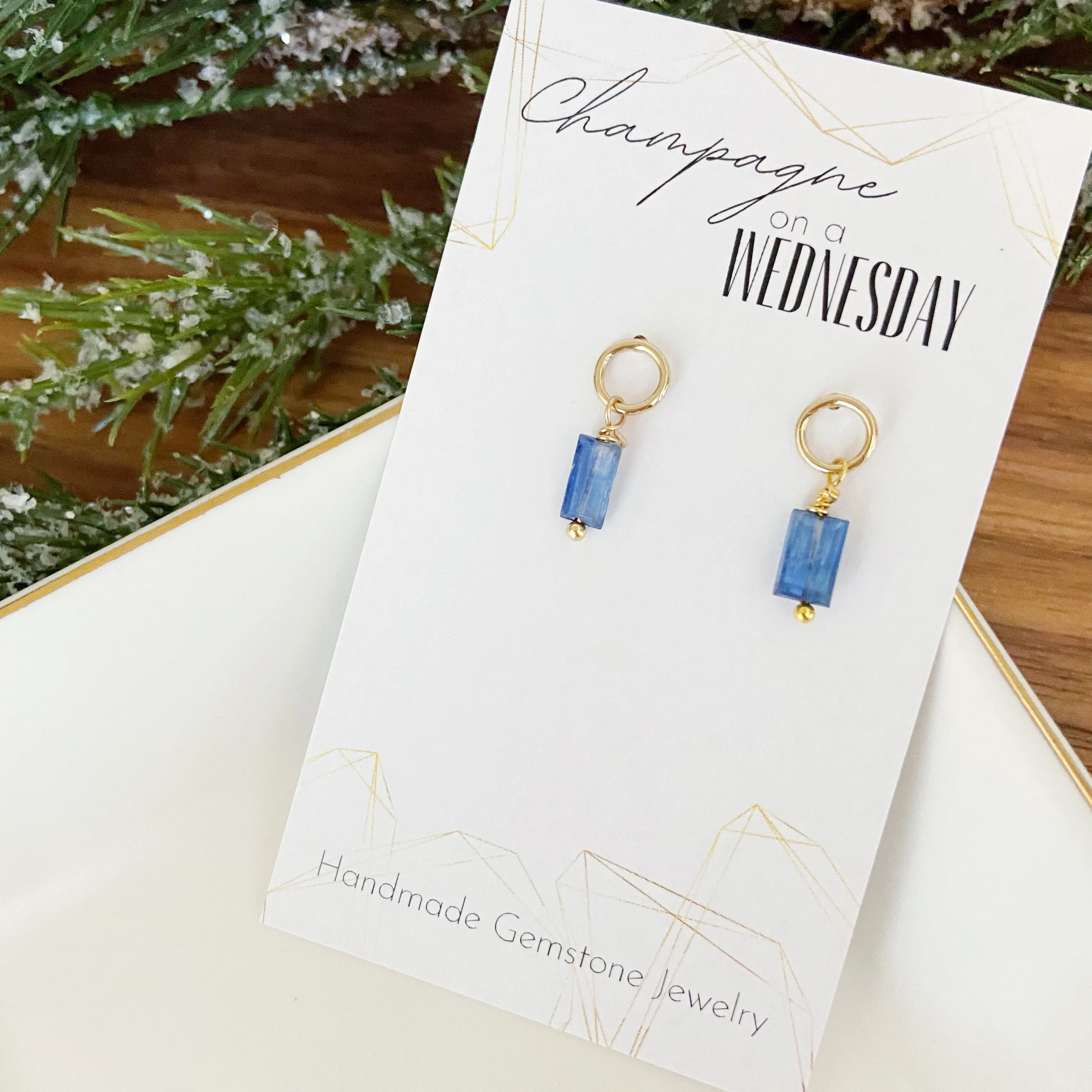 Kyanite or Moonstone Mini Dangle Studs in Gold or Silver